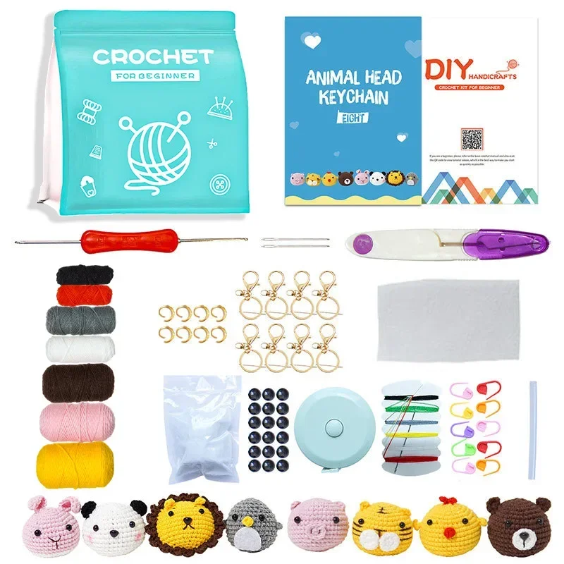 8 Small Animal Crochet Kit for Beginners Kids Adults Amigurumi Crocheting Animal Kits Knitting Set DIY Art Craft Yarns, Hook