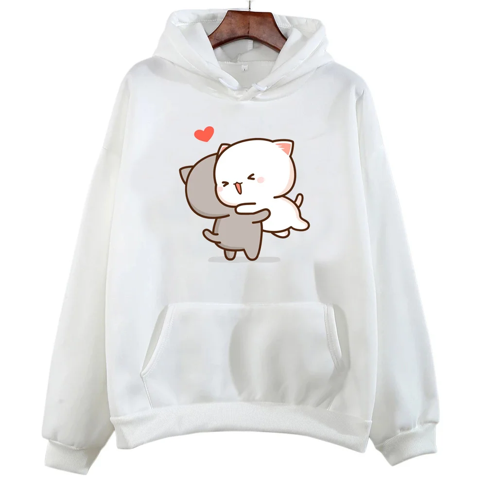 Peach And Goma Mochi Cat Love Print hoodies women Winter  streetwear funny Hood female Fleece sweater