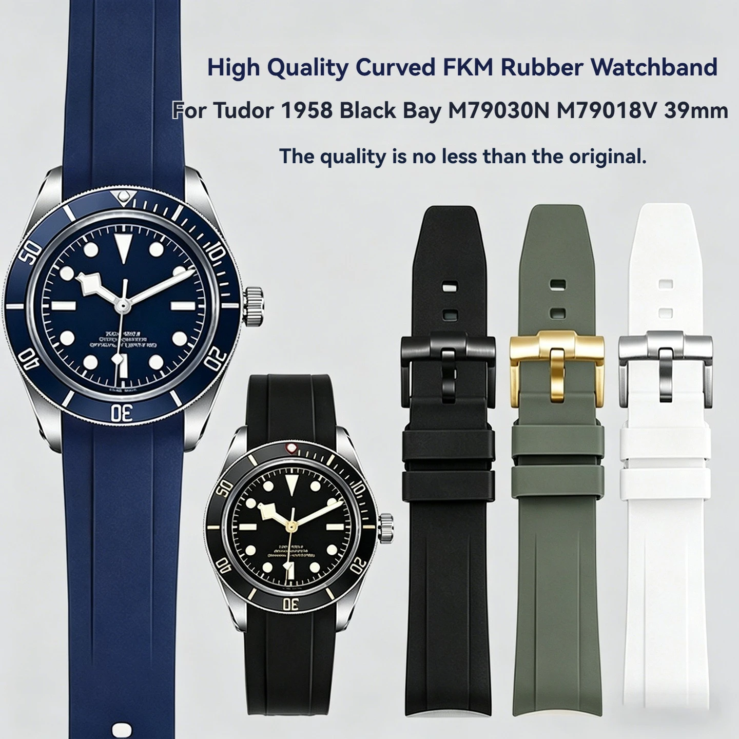 High Quality 20mm Curved FKM Rubber Watchband For Tudor 1958 BB58 Black Bay M79030N M79018V 39mm Navy Blue GMT Watch Strap
