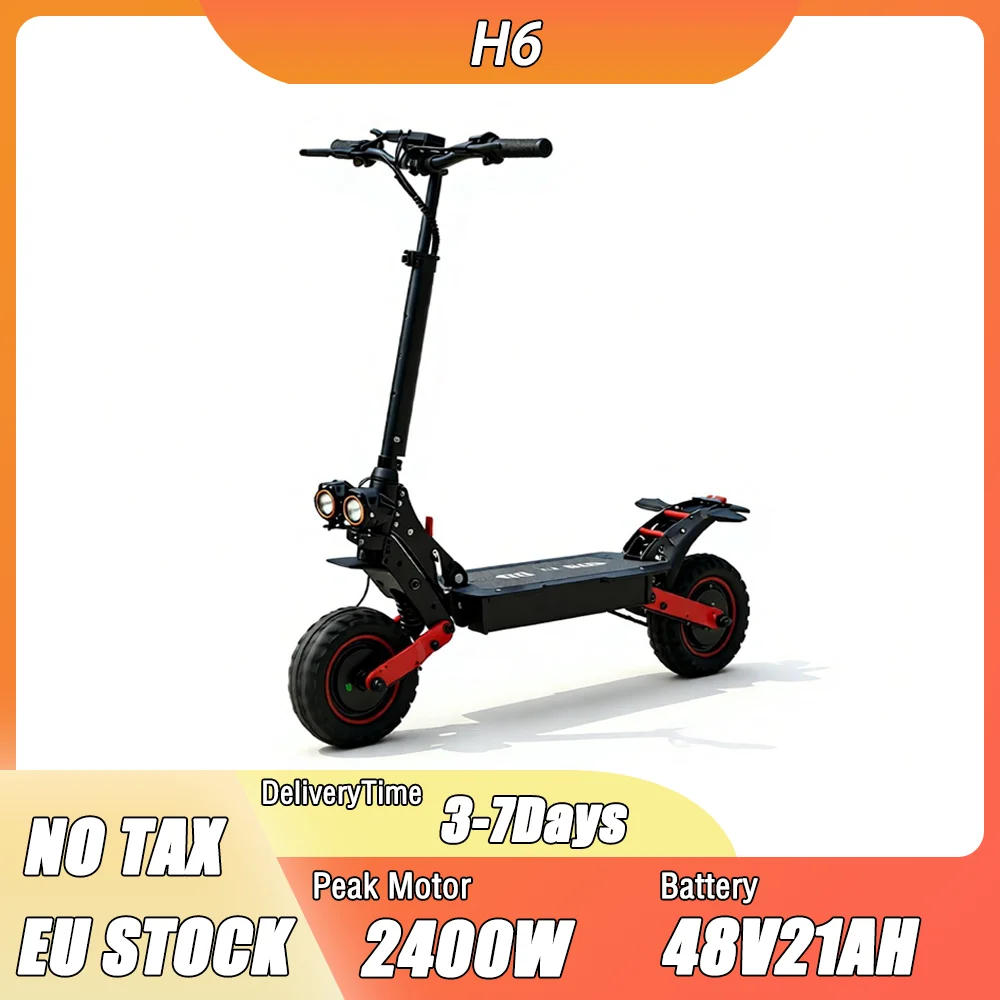 Scooter Eléctrico H6 con Motor de 2400W, Batería de 48V21AH, Amortiguadores de Doble Resorte, Frenos de Disco Dobles, Llantas de 11 Pulgadas