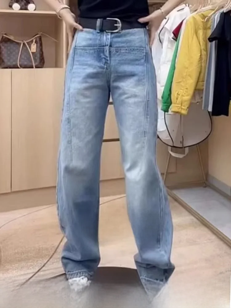 

High Waist Straight Leg Jeans Women's Spring Summer Large Size Knife Slim Fit Jeans Casual Waed Denim Pure Color