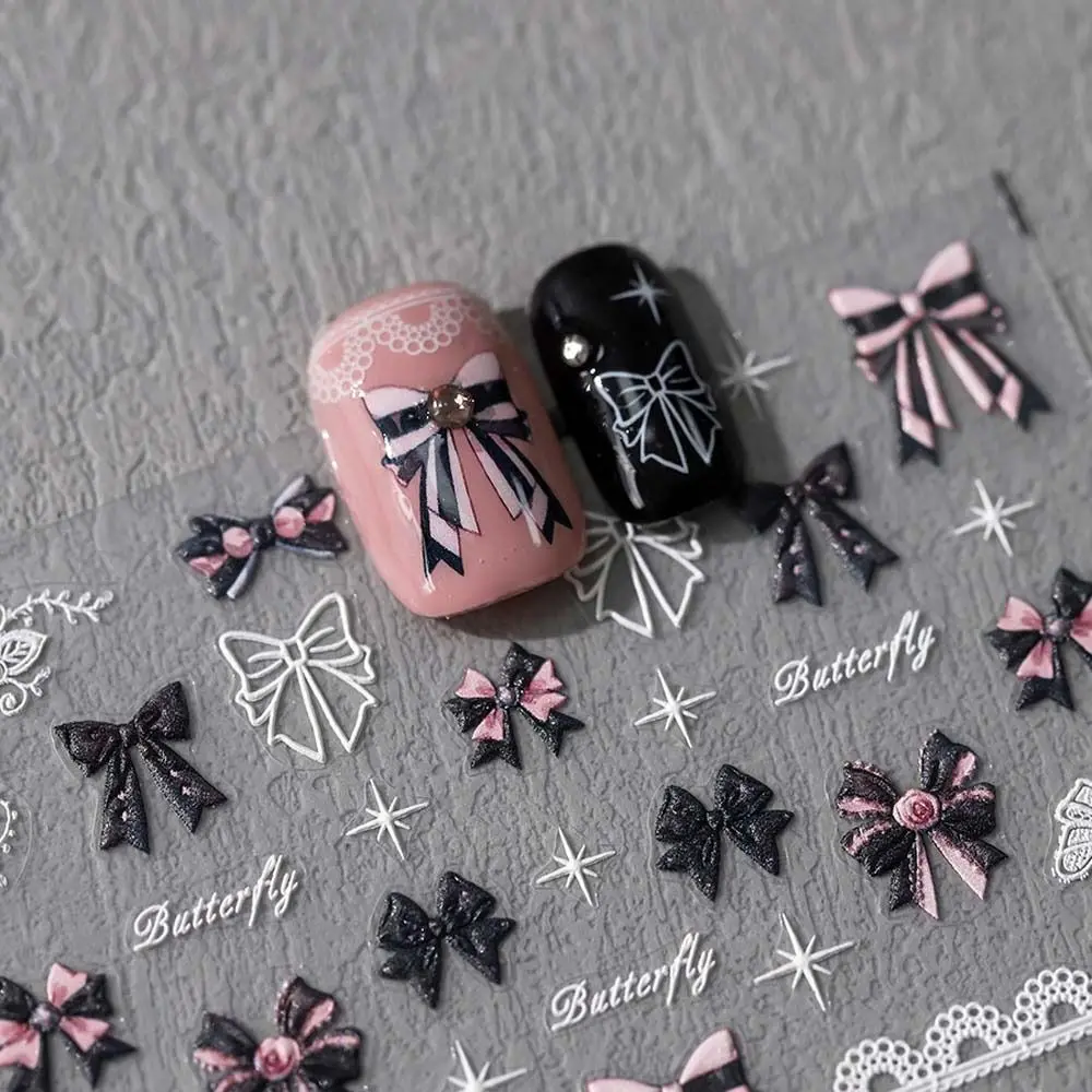 

Pink White Black Lace Lace Bow Nail Stickers Pearl Bow Stickers Love Heart Bowknot Nail Decals Nail Art Supplies
