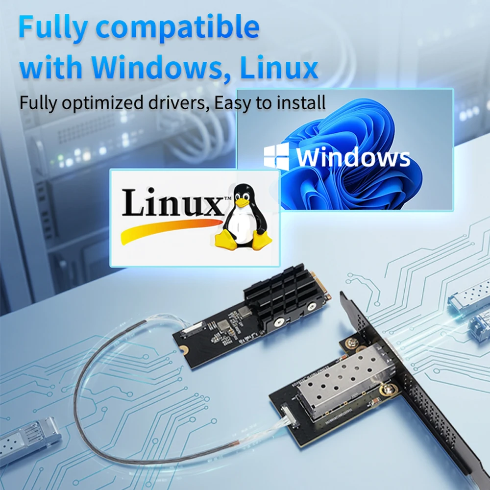 M.2-10G SFP+ 어댑터 RTL8127ATF 10GbE 광섬유 NIC PCIe 3.0 X2 저전력 1.79W NAS 서버용 썸네일 4