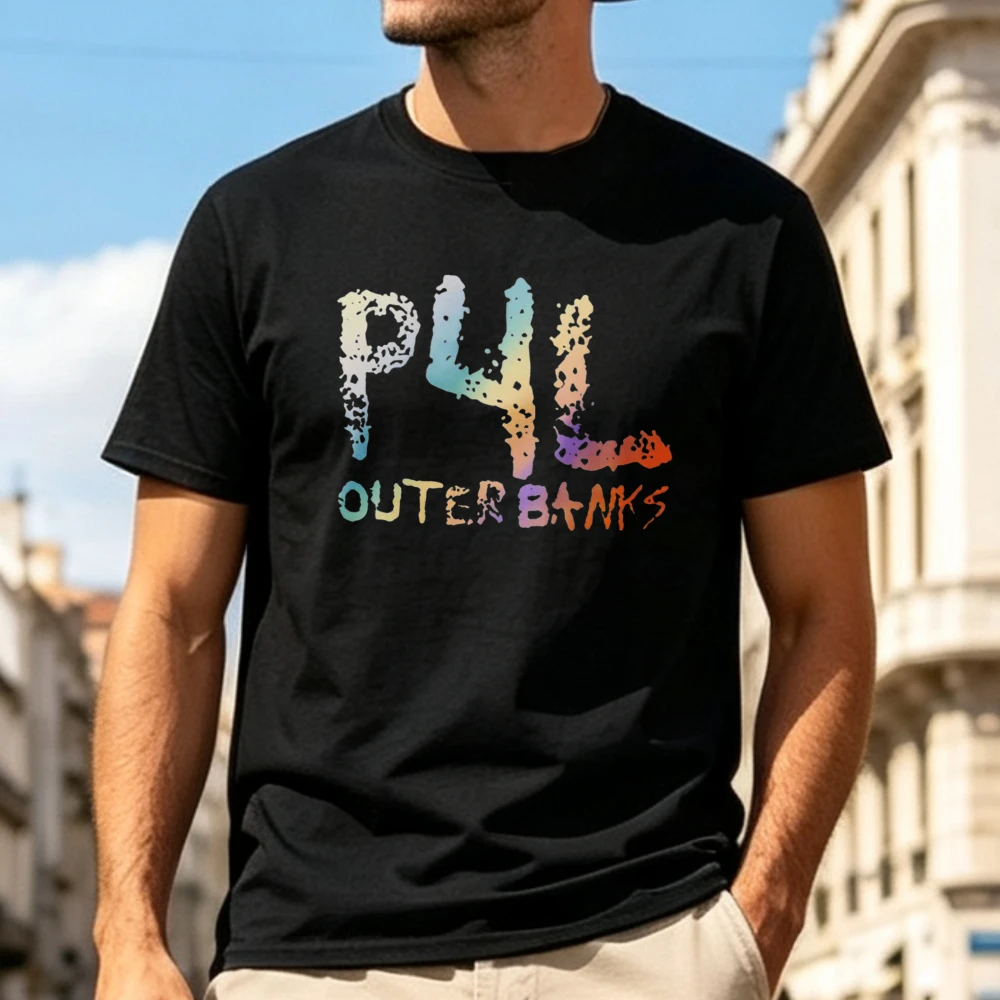 P4L Outer Banks T Shirt Rainbow Grunge Letter Graphic OBX Pogue Life Unisex Casual Tee TV Show Fan Gift HipsterTees Men Clothing