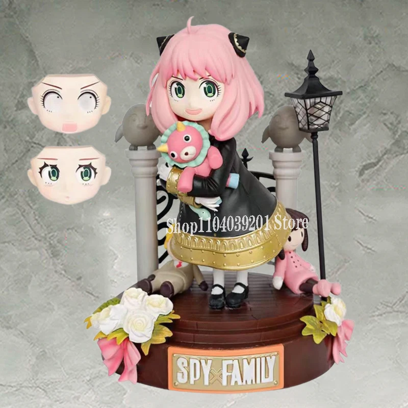 Anime SPY FAMILY Figures Action Kawaii Anya Forger Figure Gk Decoration Wiht Replacement Face Dolls 19cm PVC Collection Toy Gift