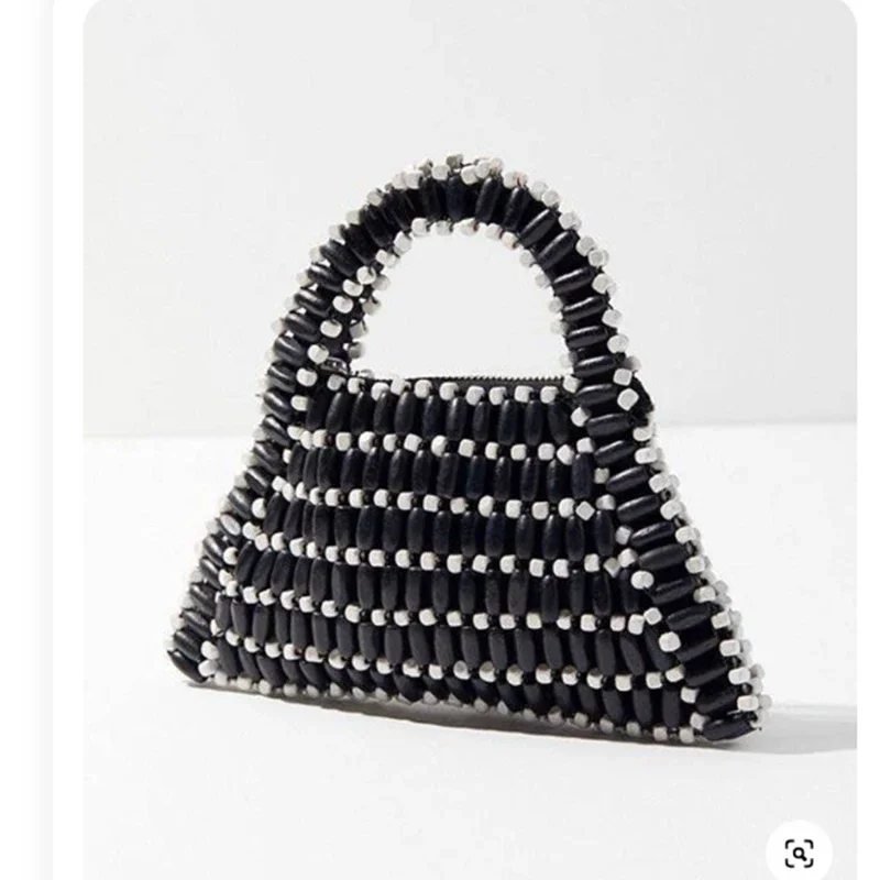 

Fashionable Black White Splicing Handmade Casual Women's Handbag Summer Wooden Bead Beaded Bag New Customized Design Colors