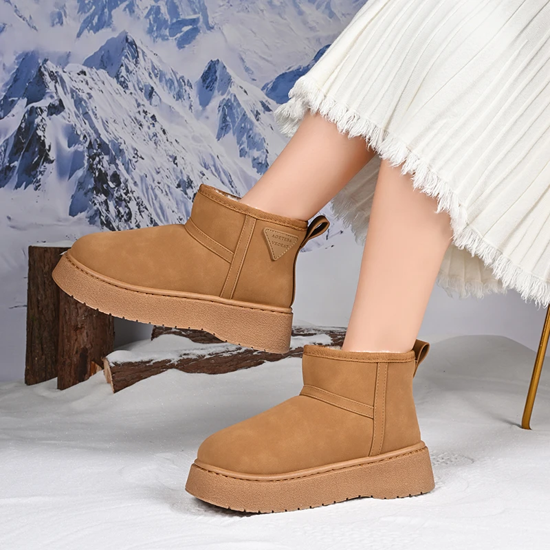 

Women Fur Snow Boots 2025 New Female Ultra Mini Winter Flat Platform Shoes Ladies Classic Warm Winter Wool Ankle Slippers Boots