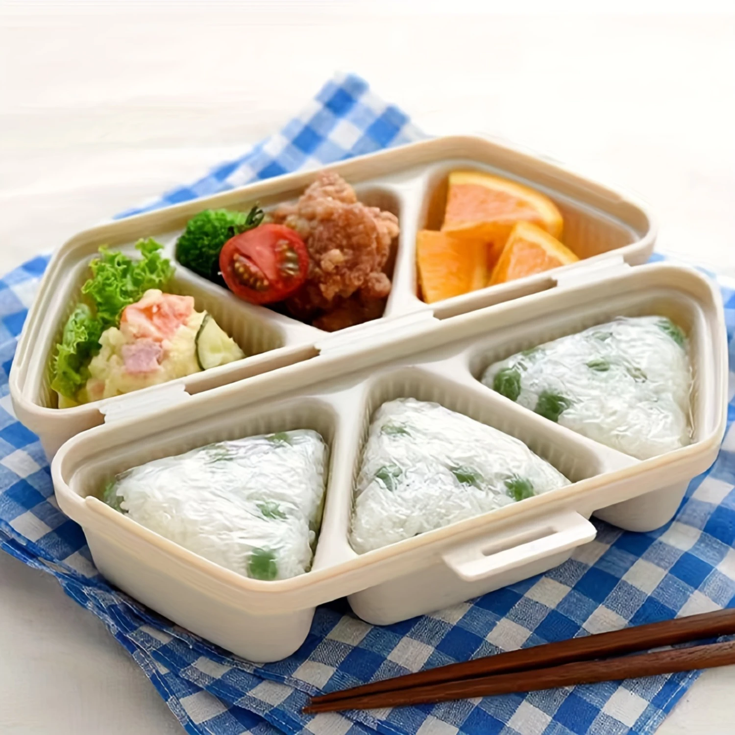 Triangle Onigiri Box Rice Mold Container - Plastic Kitchen Gadget, Portable Lunch Box - 8.2 x 3.7 x 3.1 Inch