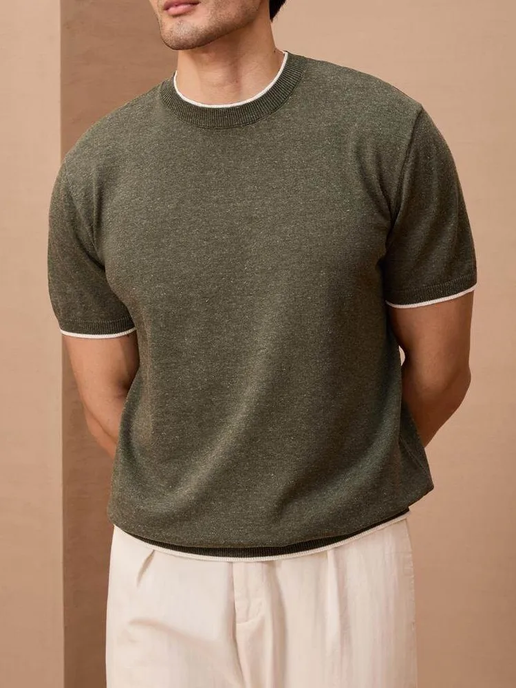 

Летняя мужская ретро-футболка 2026 года с коротким рукавом, круглым вырезом, однотонная, универсальная, повседневная, модная, дышащая, для бизнеса