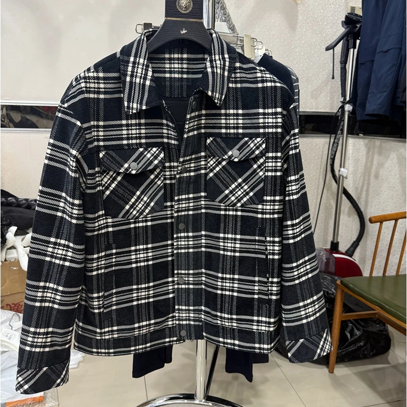 

Мужская классическая куртка в клетку с воротником, ветрозащитная, теплая, осенне-зимняя, новая, из полиэстера, приталенного кроя