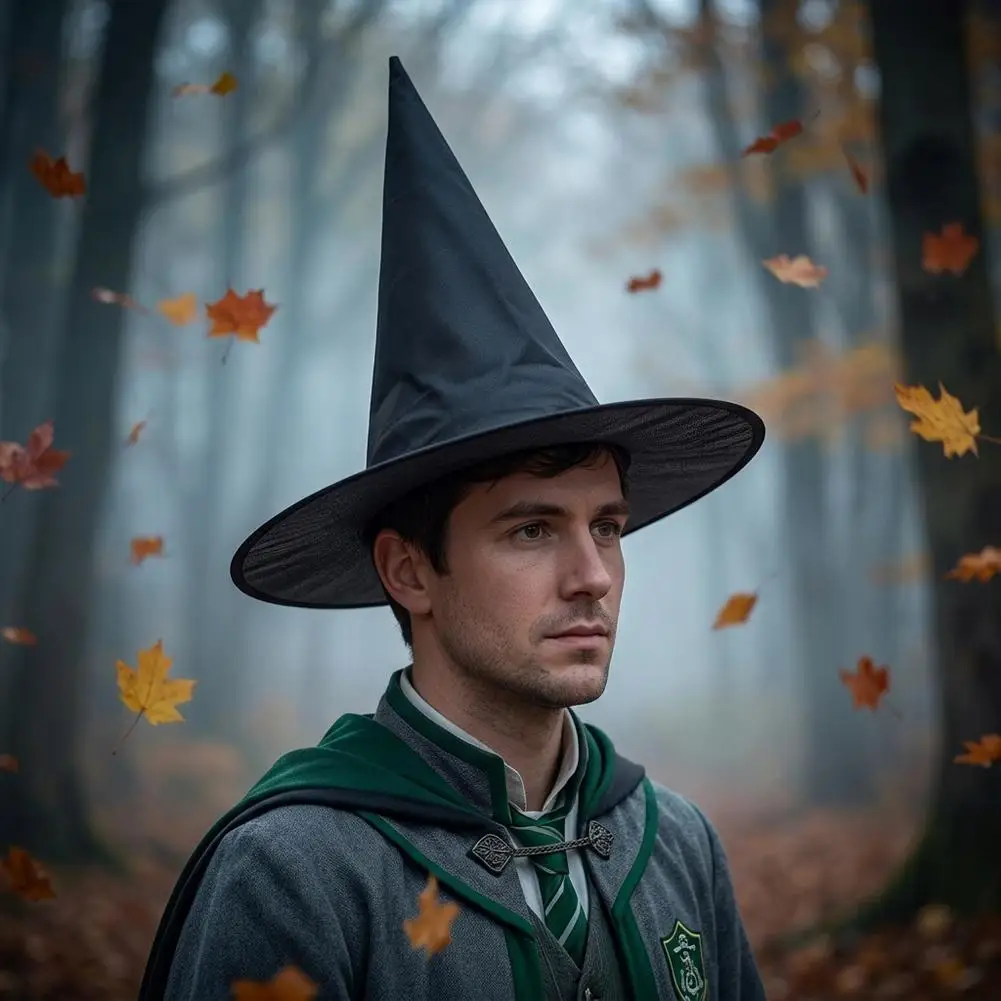 Halloween Wizard Hat Party Children Adult Black Pointed Oxford Cloth Magician Hat Witch Hat Magic Wand Cosplay Props Costume