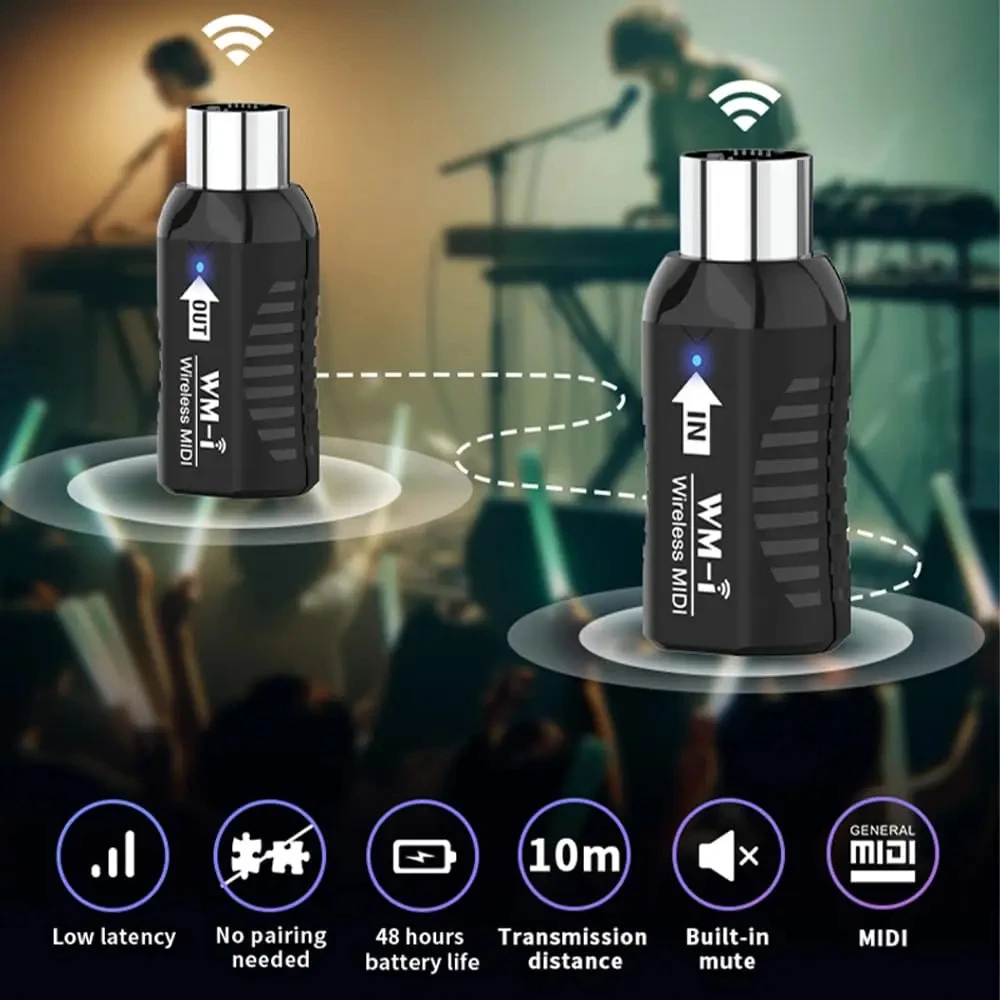 

Беспроводной MIDI-адаптер Miwayer 2,4 ГГц, сверхнизкая задержка, аккумулятор 48 часов, диапазон 10 м, для гитары, всех MIDI-инструментов ﻿