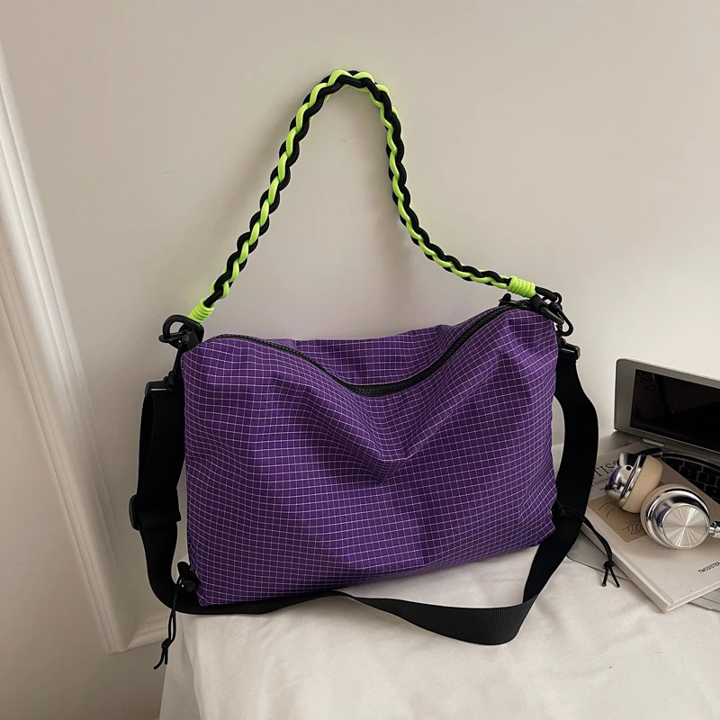 Lässige, karierte, wasserdichte Stoff-Umhängetasche, leichte Reisetasche für Damen, vielseitige Crossbody-Tasche – Detail 23
