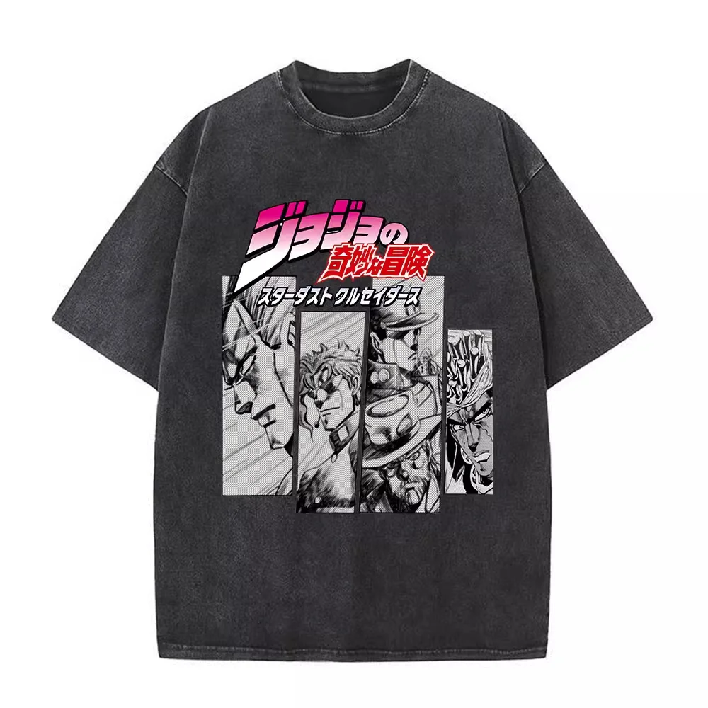 

Футболка Jojo's Bizarre Adventure 2026 Summer Vintage из выстиранного хлопка, оверсайз, в уличном стиле, Joseph Joestar Old Joseph Hermit, фиолетовая