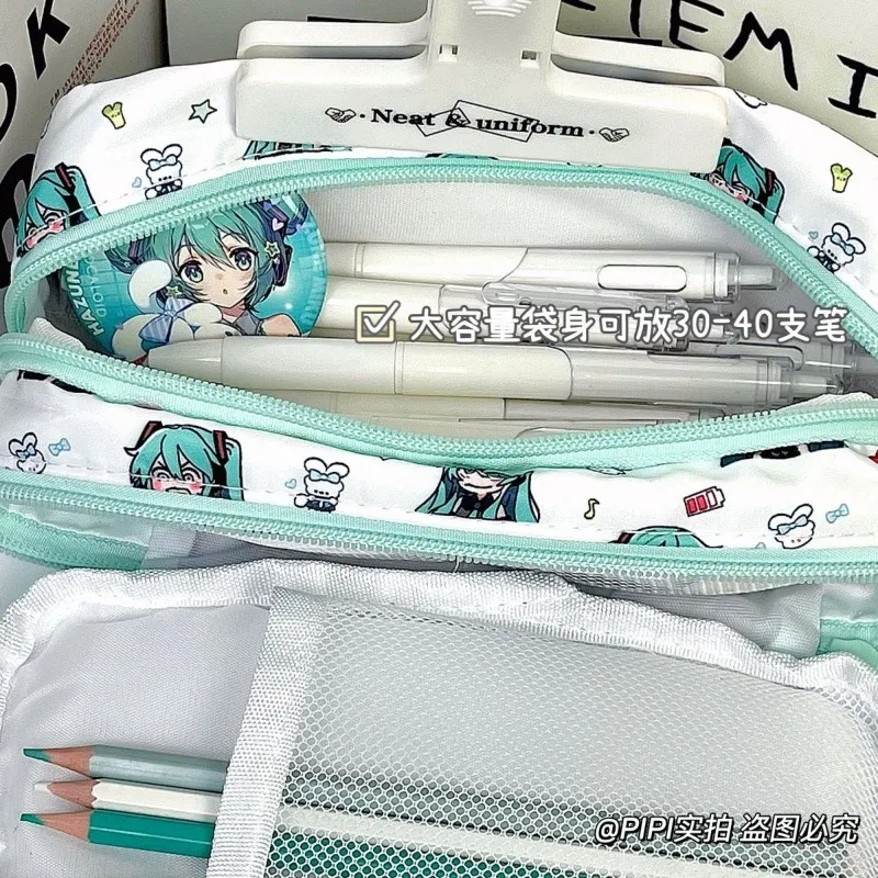 New Hatsune Miku Cute Anime Cartoon Miku Multifunctional Large Capacity Pen Bag Kawaii Learning Stationery Stationery Box Gift