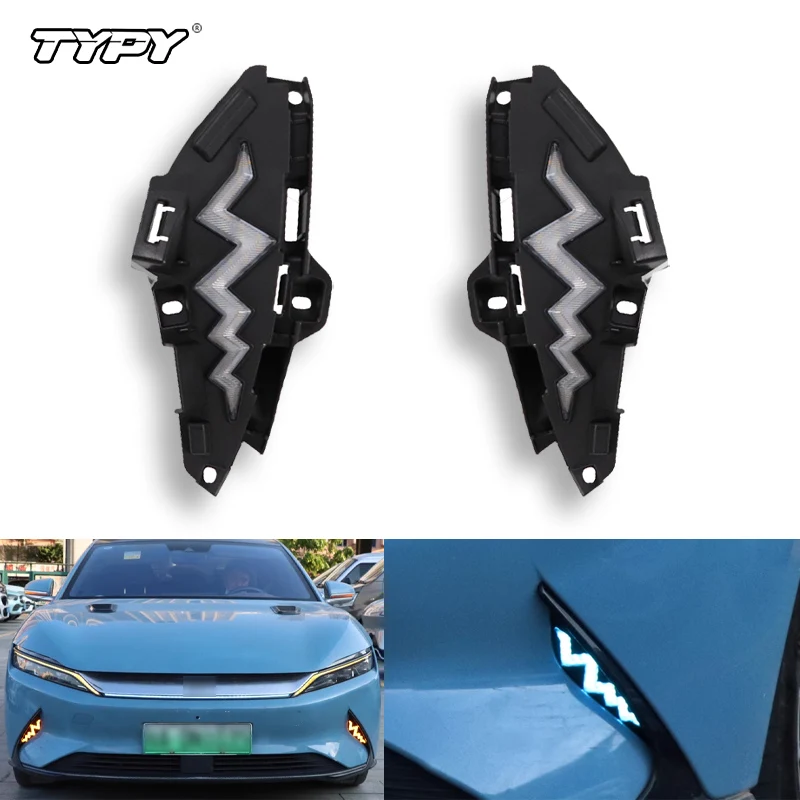 

TYPY DRL Светодиодные дневные ходовые огни с желтым сигналом поворота, ночные синие противотуманные фары для 20-21 BYD Han EV Светодиодные дневные ходовые огни