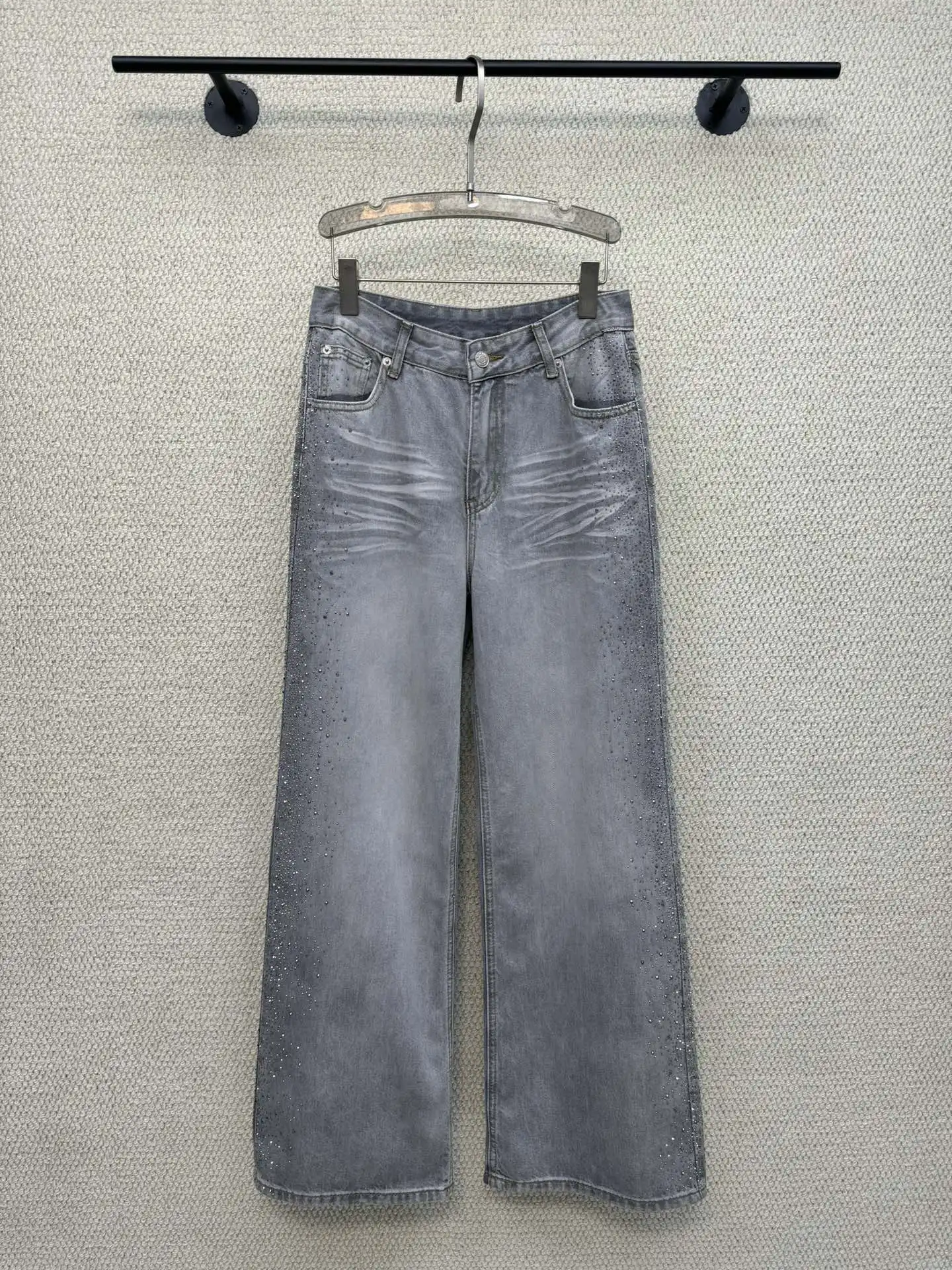 

Джинсы с блестящими боковыми вставками и высокой талией, повседневные, из выцветшего денима, с эффектом похудения, летние, женские, свободного кроя