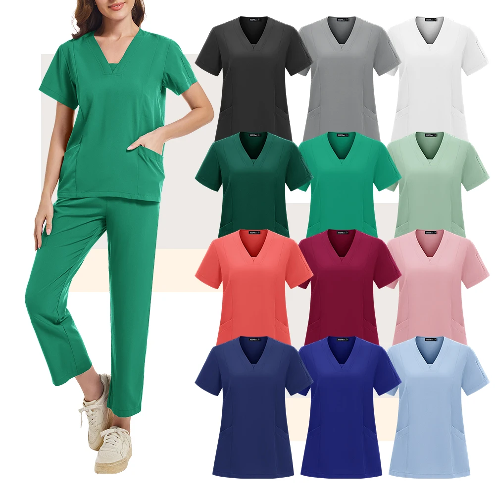 Vendita calda Articoli infermieristici Donna Scrub Set Accessori per infermiere Uniforme medica Morbido comfort Abbigliamento da lavoro clinico Tute da lavoro operative