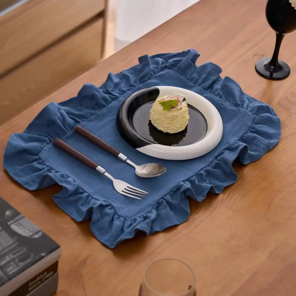 Protective Tableware Mats for Home Ruffle Edge Placemat Set Heat Resistant Table Mat for Dining Rectangular Fabric Coaster Home