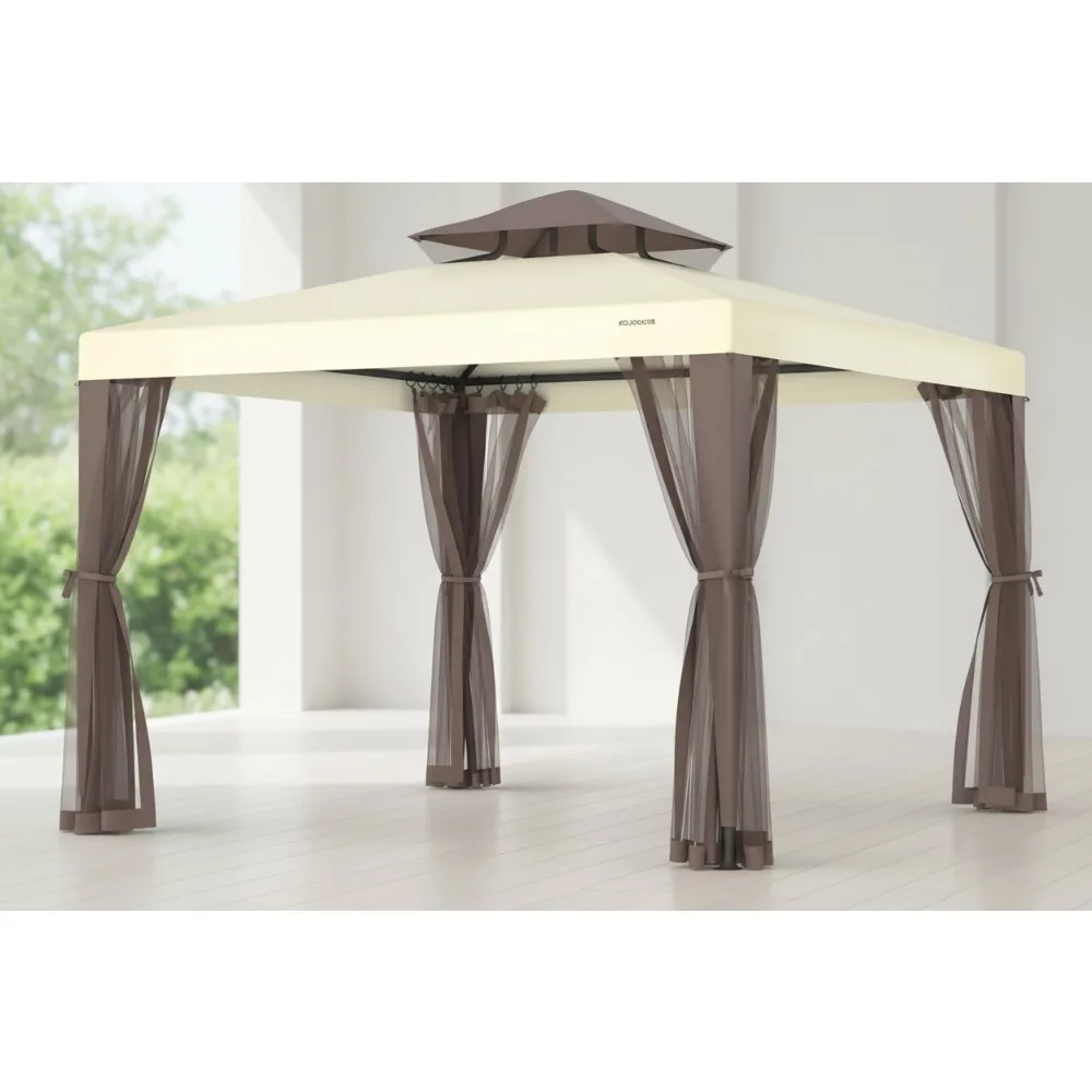 

10x10 Outdoor Gazebo Tent with Removable Netting, Waterproof Canopy Shelter for Garden Backyard Parties