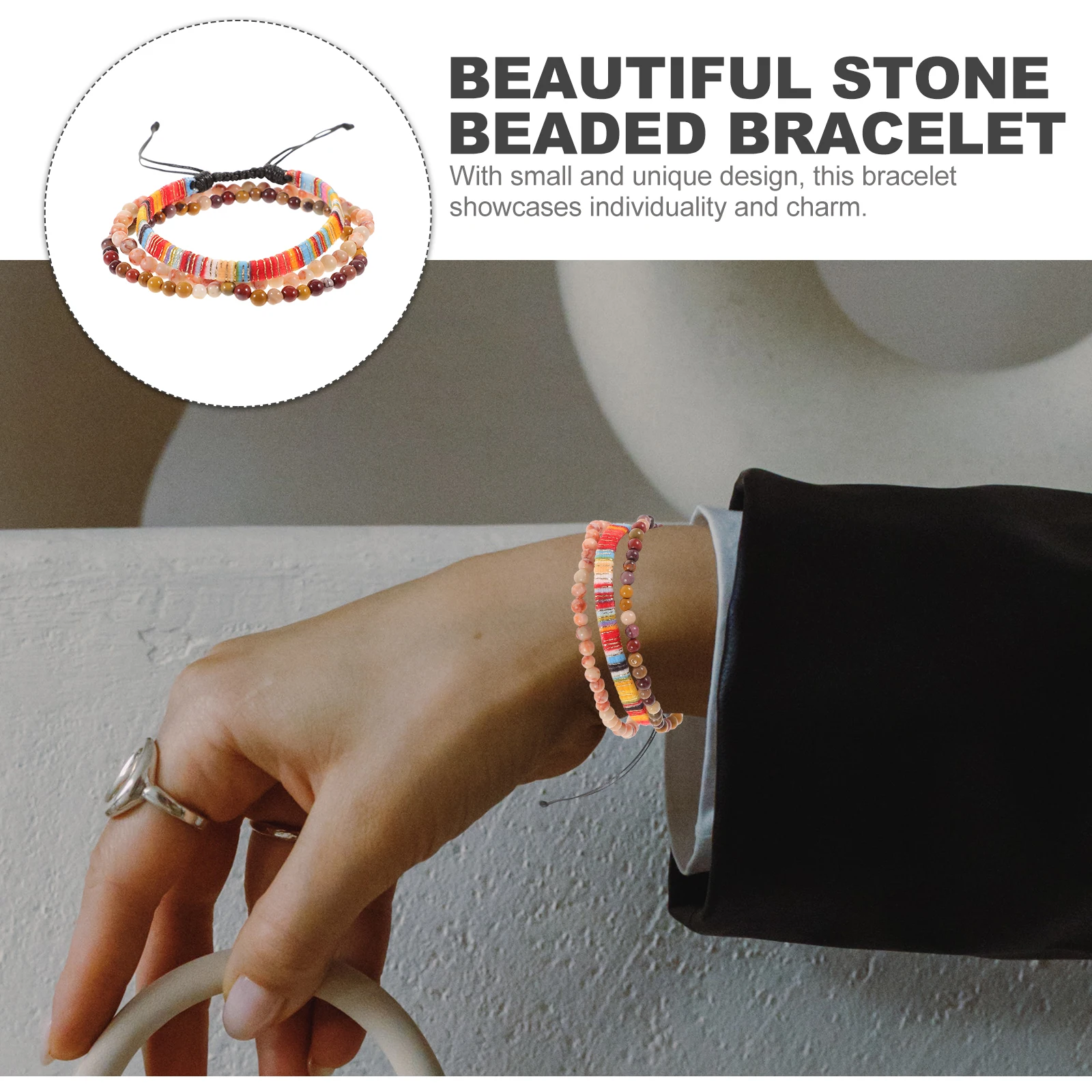

Bracelet for Women Tropical Wrist Bands Beads Natural Stone Beaded Bracelets Round