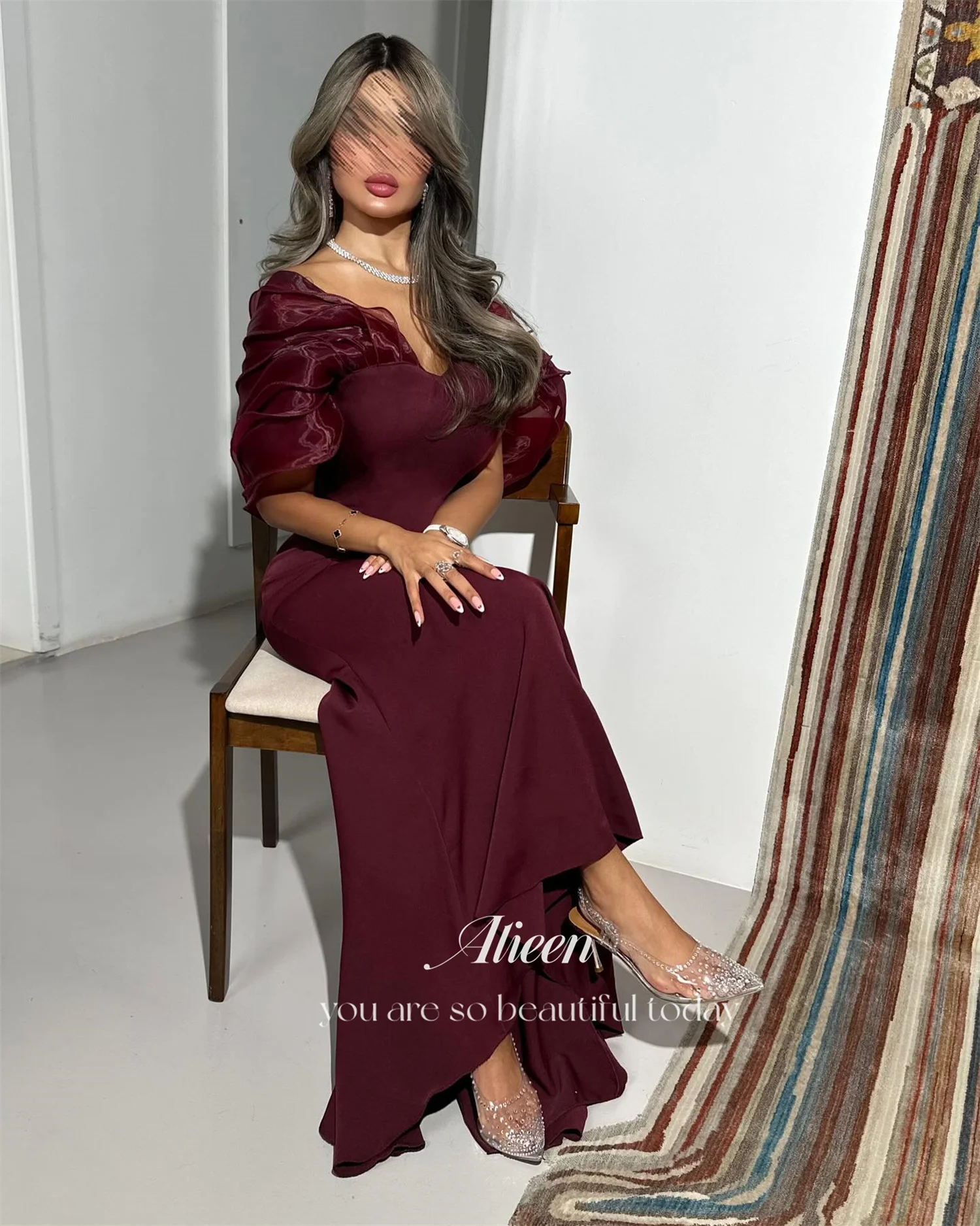 فساتين سهرة نسائية فاخرة من Aileen للمناسبات الخاصة فستان حورية البحر فيستدوس دي فيستا عنابي مخصص من فساتين سيهر #3