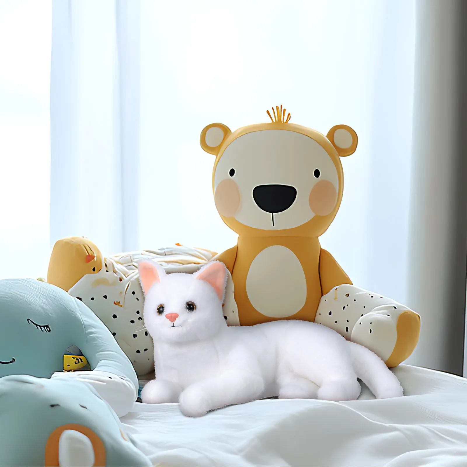 

Игрушечная кошка-симулятор, 11,8x5,9x3,9 дюйма, красочная, мягкая, милая, в форме животного, подушка-обнимашка для детской комнаты, домашний декор, в форме кошки