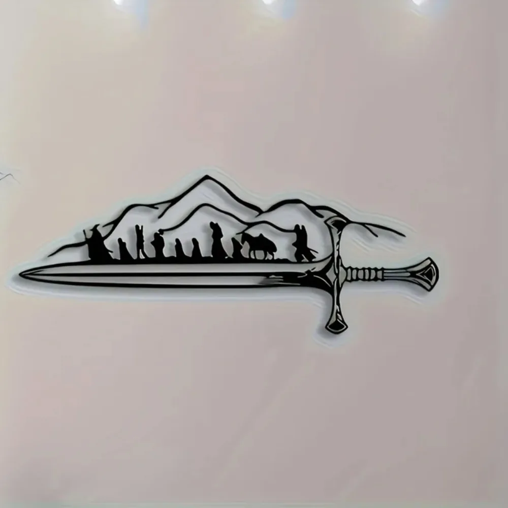 Elegant Iron Wall Hanging Black Mountain Sword Cutout Metal Art for Indoor Decor TV Background Wall Decoration