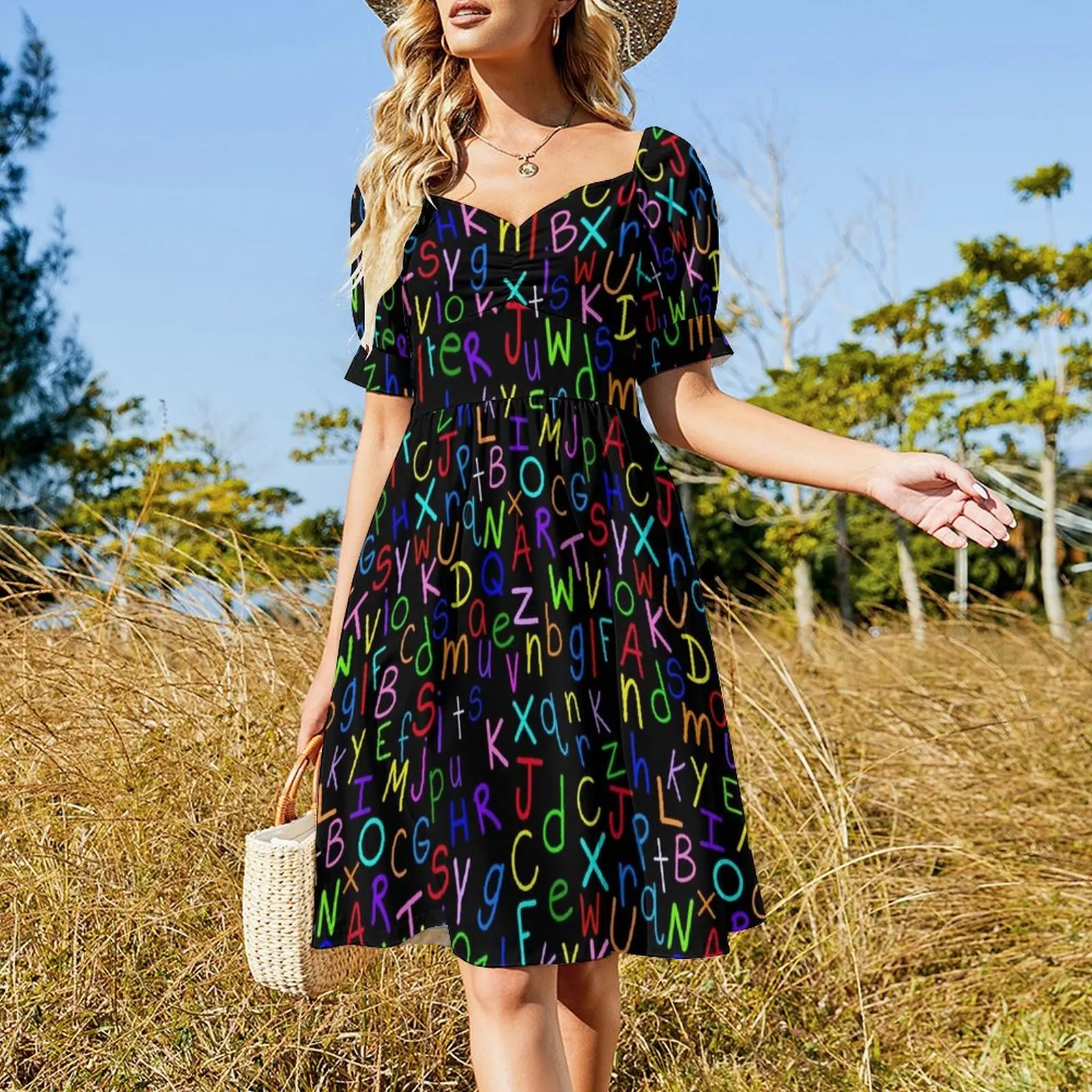 Alphabet Soup 2 Short Sleeved Dress long dresses for women Clothing female Party dresses Dress