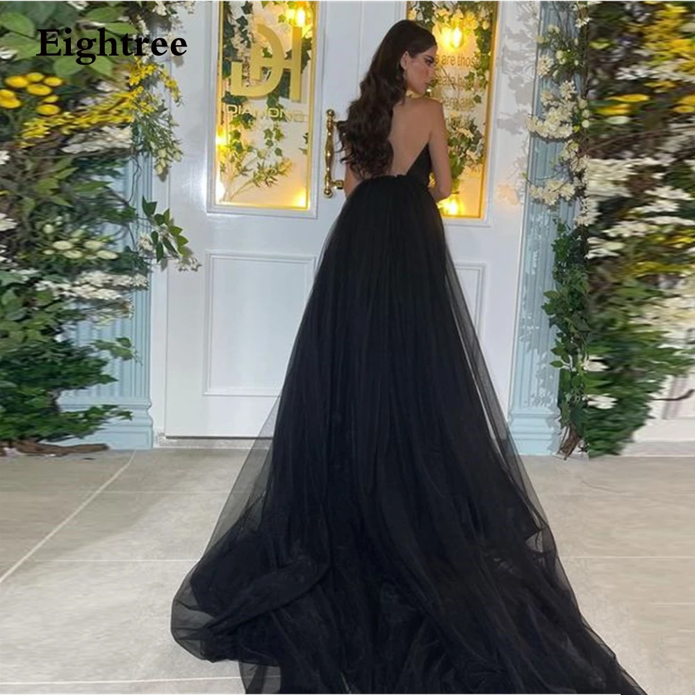 

Eightree Black Vintage Evening Dresses Abendkleider Dubai StraplessTulle High Slit Backles Robes De Soirée Dresses Formal Occasi