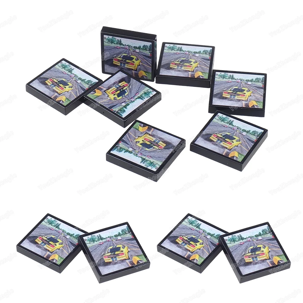Bloc de construction de course électronique à motif imprimé, 2x2 carreaux, 3068 pièces de base, figurines MOC, jeu de scène de course, modèle cadeau, jouets