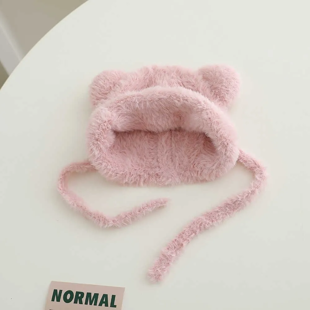 Cute Bear Ear Protection Hat Solid Velvet Windproof Toddler Warm Headgear Earmuffs Cap 1-3 Year Toddlers