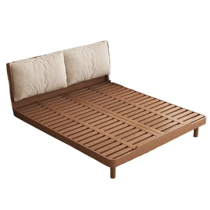 for Elephant Ears Solid Wood Soft Bed New Chinese Style Household Small Unit Ash Wood Flush Bed Comfortable Corduroy Backrest