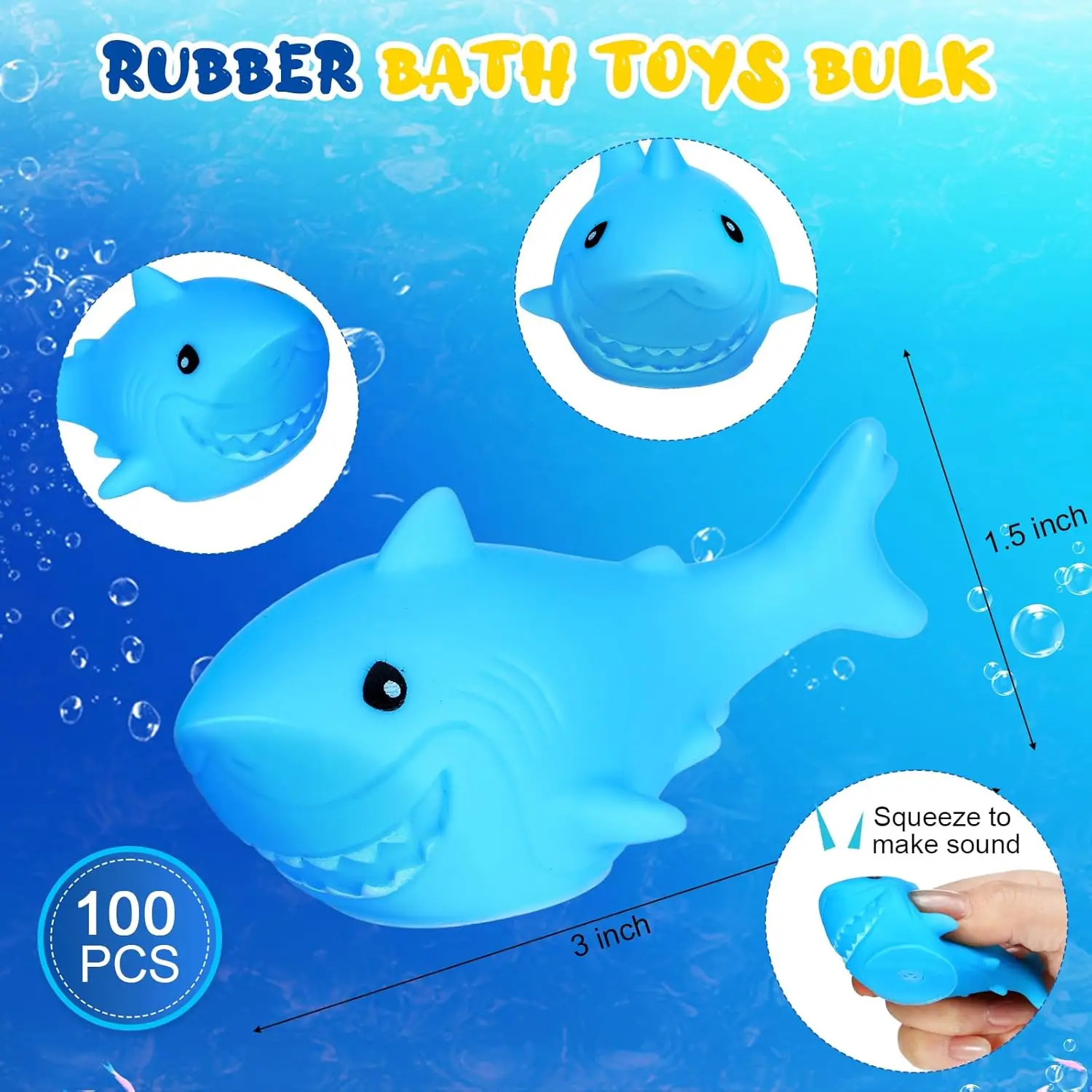 50-300Pcs Rubber Sharks for Kids Blue Shark Bath Toys Cute Floating Squeaky Mini Rubber Sharks for Shower Classroom Prizes