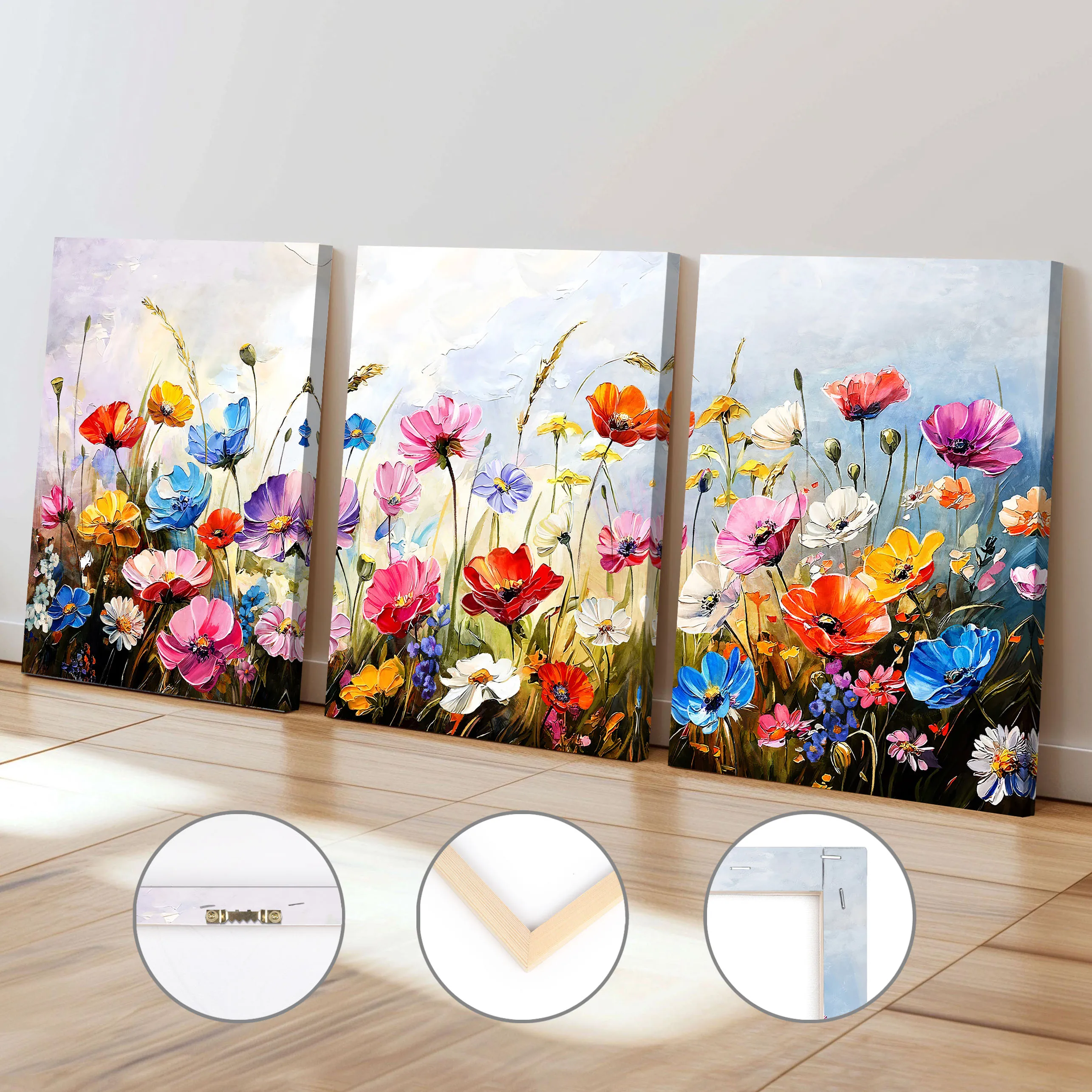 

Colourful Flower Field Art Canvas Print Blooming Flowers Poster Botanical Landscape Picture Framed Wall Art Home Bedroom Decor