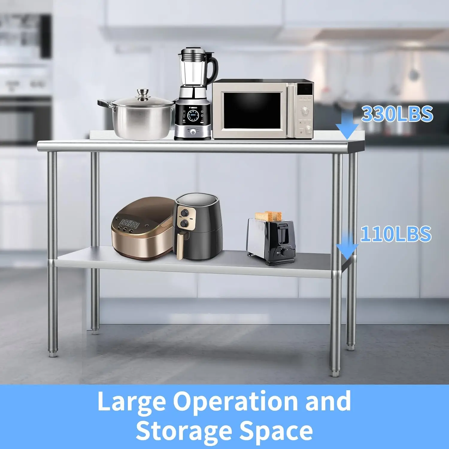 Mesa de acero inoxidable para preparación y trabajo, mesas de trabajo y estaciones de trabajo comerciales, mesa de metal resistente NSF con respaldo ajustable