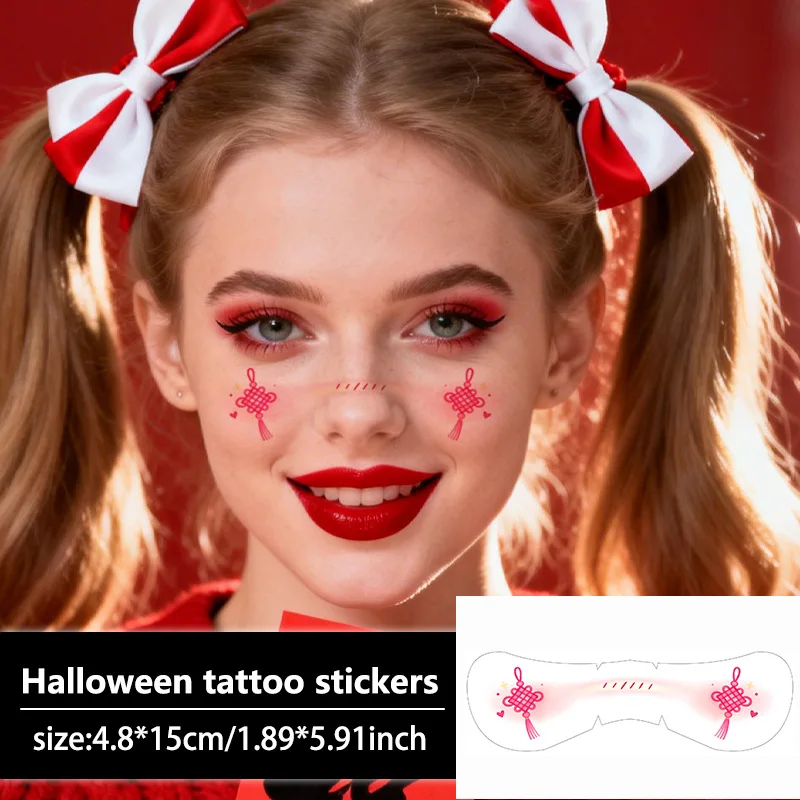 Chinese Knot New Year Face Tattoo, Colorful Cute Non-Toxic Makeup Sticker, Festival Party Decoration