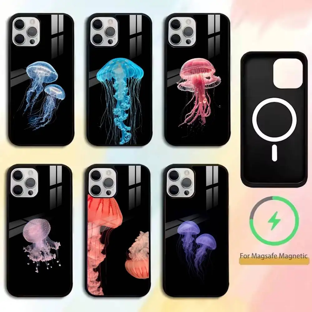 

Jellyfish Oceanic Phone Case For iPhone17,16,15,14,13,12,11 Plus,Pro Magnetic with Magsafe Wireless Charging