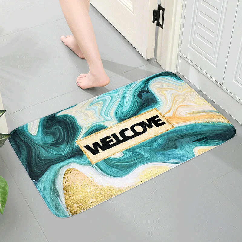 New Flannel Carpet Bathroom Mat Light Luxury Marble Pattern Foot Pad Anti Slip Wear-resistant Mats Colorful Bathroom Shower Rugs