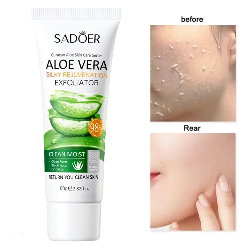 Face Exfoliating Gel Aloe Vera Facial Exfoliating Scrub Cleanses Whitening Acne Blackhead Treatment Shrink Pores Skin Care 80g