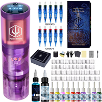 Tattoo Kit POSEIDON New Wireless Tattoo Pen Kit For Permanent Makeup Tattoo Machine Kit Purple Transparent Tattoo Gun Kit