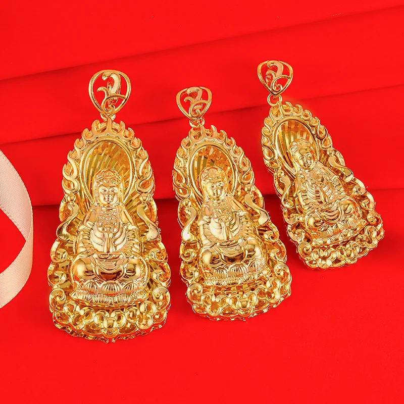 

9999 24K Pure Gold Flame Guanyin Pendant Necklace, Nanyue Guanshi Yin Bodhisattva Men and Women Pendant Necklace