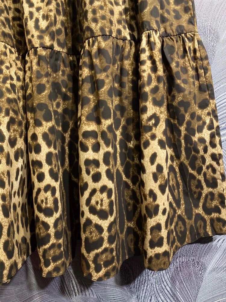 SEQINYY-Saia vintage com estampa leopardo A feminina, design de passarela, 100% algodão, alta qualidade, primavera, verão, nova moda