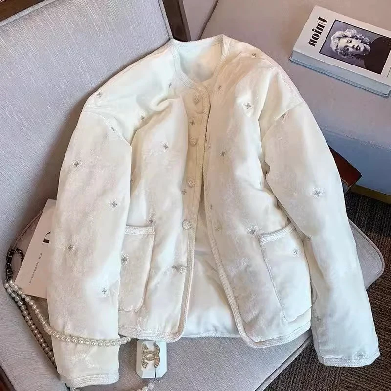 

Хлопковая тюре с китайской цветочной вышивкой в стиле ретро, женская круглая теплая верхняя одежда с наполнителем, простой цветной модный топ