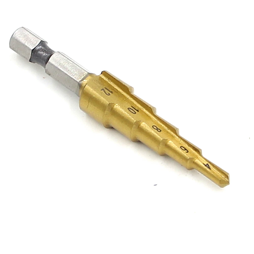 HSS 5 단계 드릴 티타늄 금속 드릴, 직선 홈 전동 공구, 1/4 인치 삼각형 핸들, 도매 가격, 4mm-12mm, 신제품