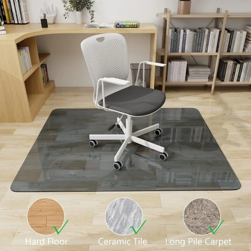 Office Chair Mat, 46" x 55" Tempered Glass Floor Mat for Office Chair on Carpet, 1/5" Thick Computer Floor Mat