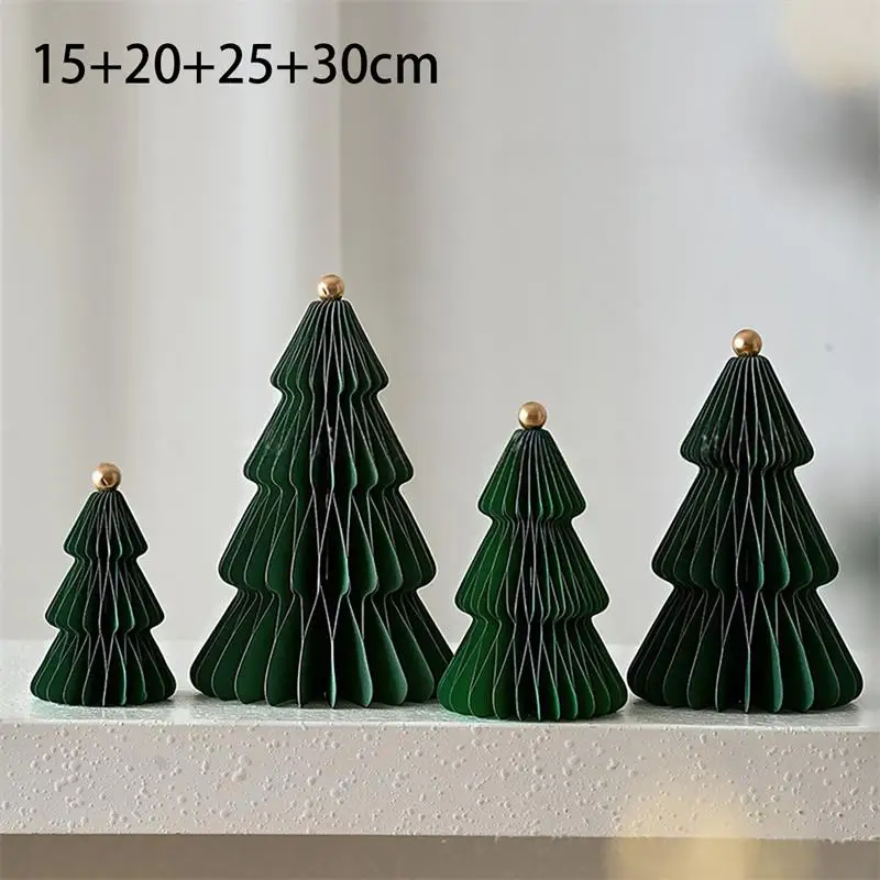 4 Stück 3D-Wabenpapier-Weihnachtsbaum-Dekorationen, faltbare Weihnachtsbaum-Ornamente, DIY-Tischdekoration, Heim- und Feiertagsparty-Dekoration – Detail 8