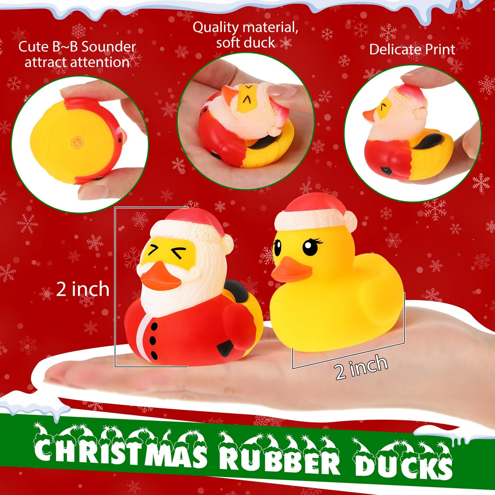 Jouets de bain de canard en caoutchouc de Noël, chapeau de canard de Noël en vrac, écharpe, wapiti, bonhomme de neige, père Noël, multi style, hiver, paquet de 100