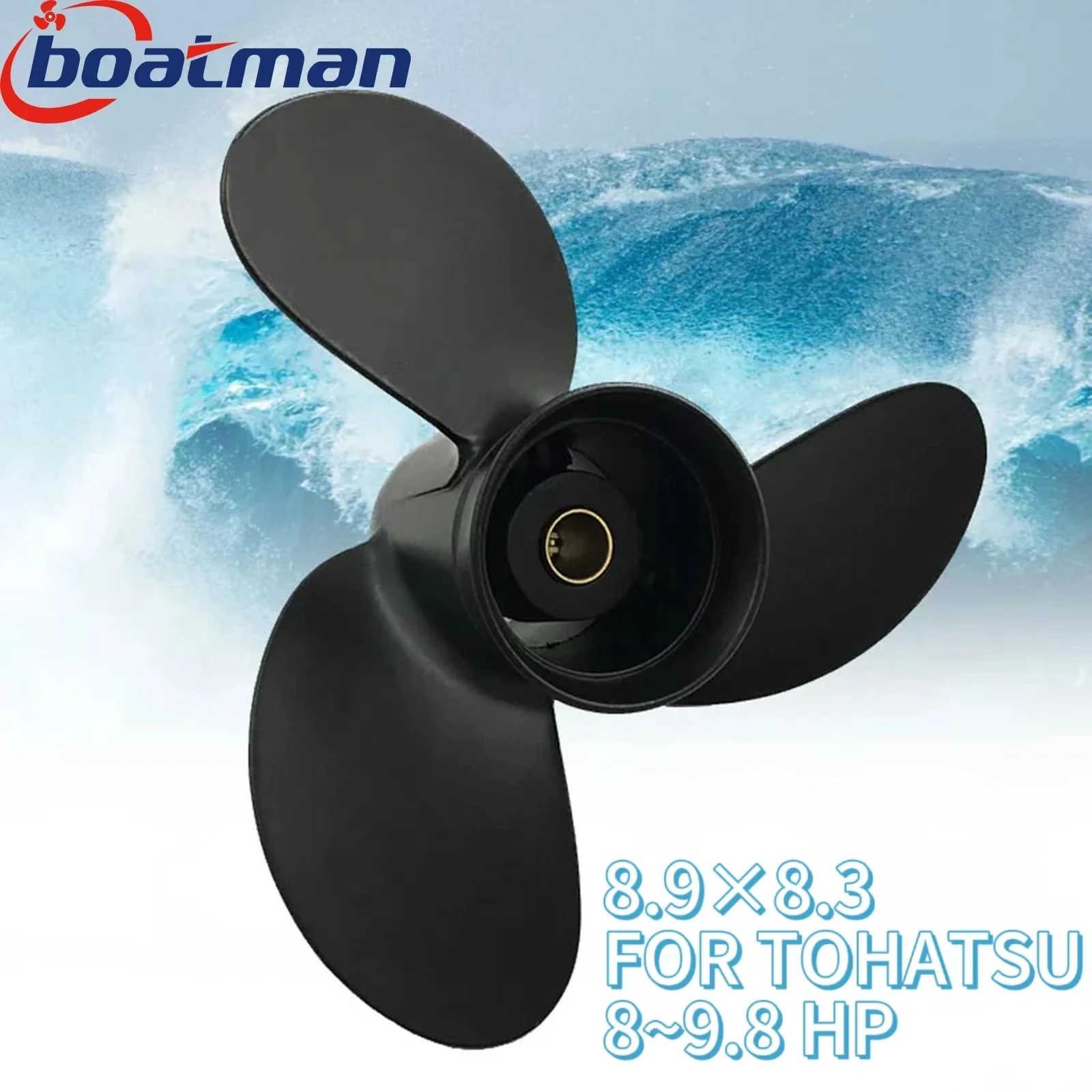 BoatMan® Propeller 8.9x8.3 For Tohatsu Outboard Motor 8HP 9.8HP MFS9.8 NSF9.8 12 Tooth Spline 3B2B64517-1 Aluminum Boat Parts