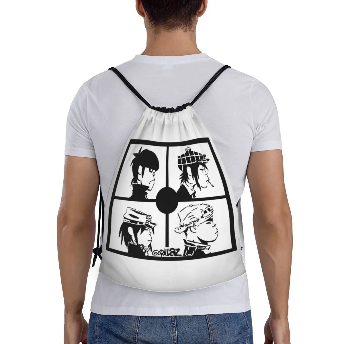 Gorillaz Punk Rock Band Backpacks Casual Drawstring Bundle Pocket Sports Bag Book Bags for Man Woman Students